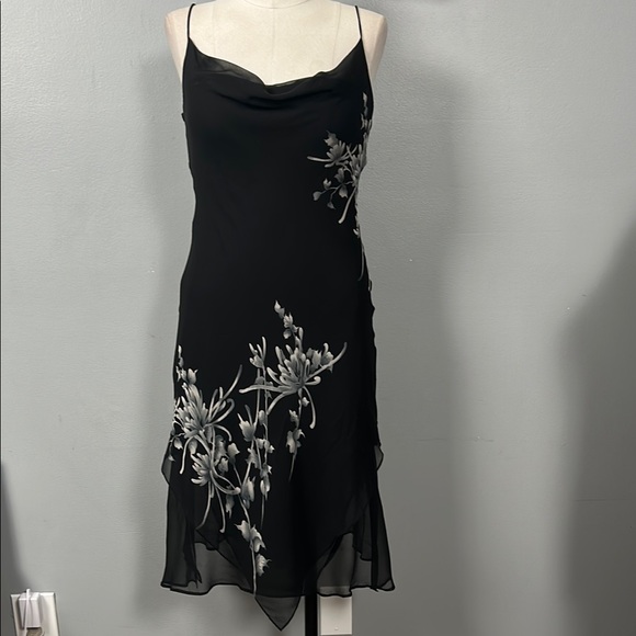 Geary Roark Kamisato Silk Chiffon Elegant Black Asymmetrical Floral Dress size 6 - Picture 1 of 15